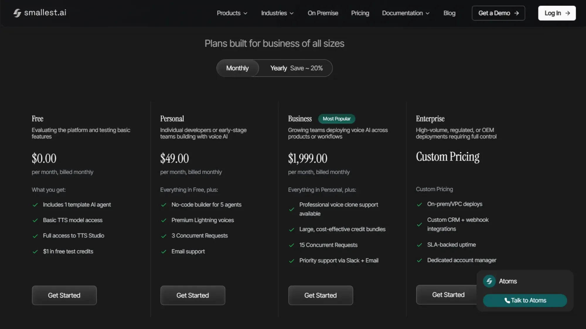 Smallest AI Pricing at Glance
