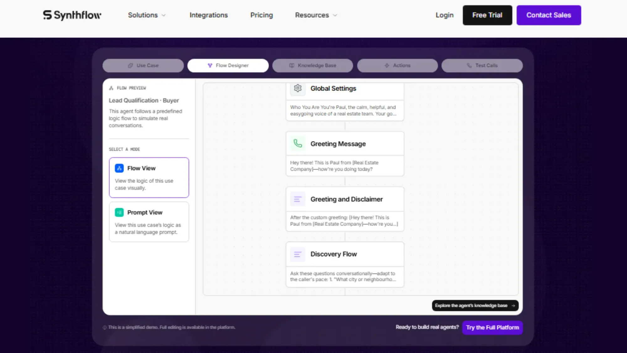 Synthflow Usability and Interface
