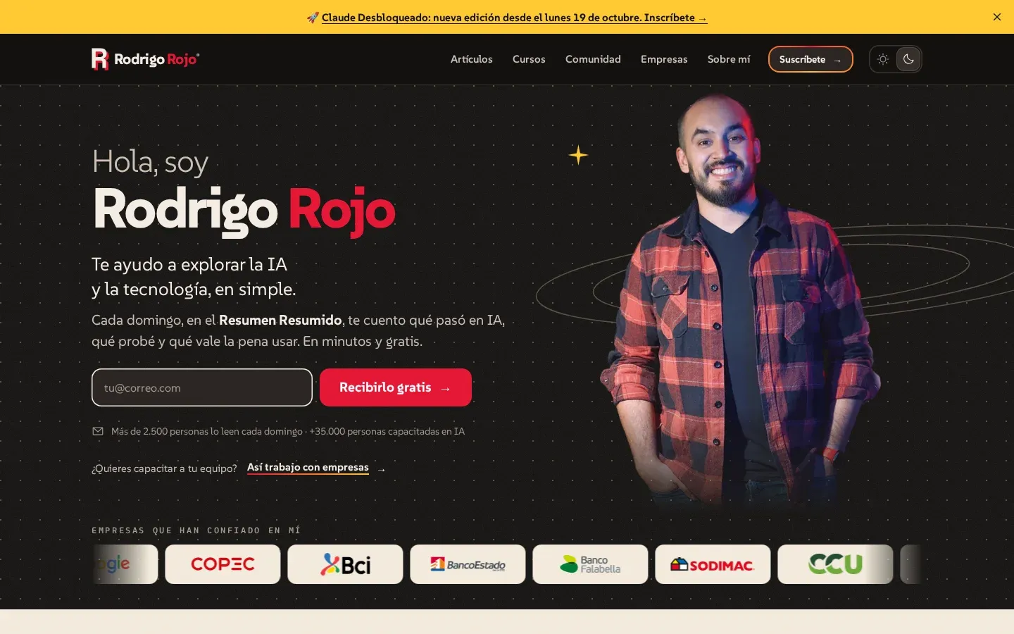 Así quedó la portada de rojo.me. Todo apunta a una sola cosa: que te suscribas al Resumen Resumido.