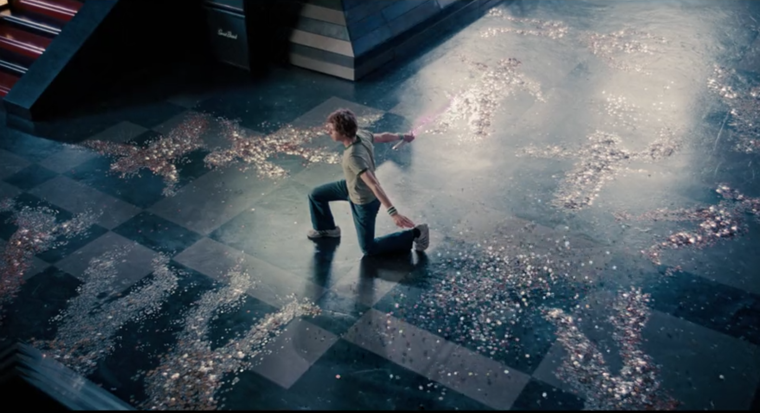 Scott Pilgrim collecting nanites, I mean coins, from his fallen foes