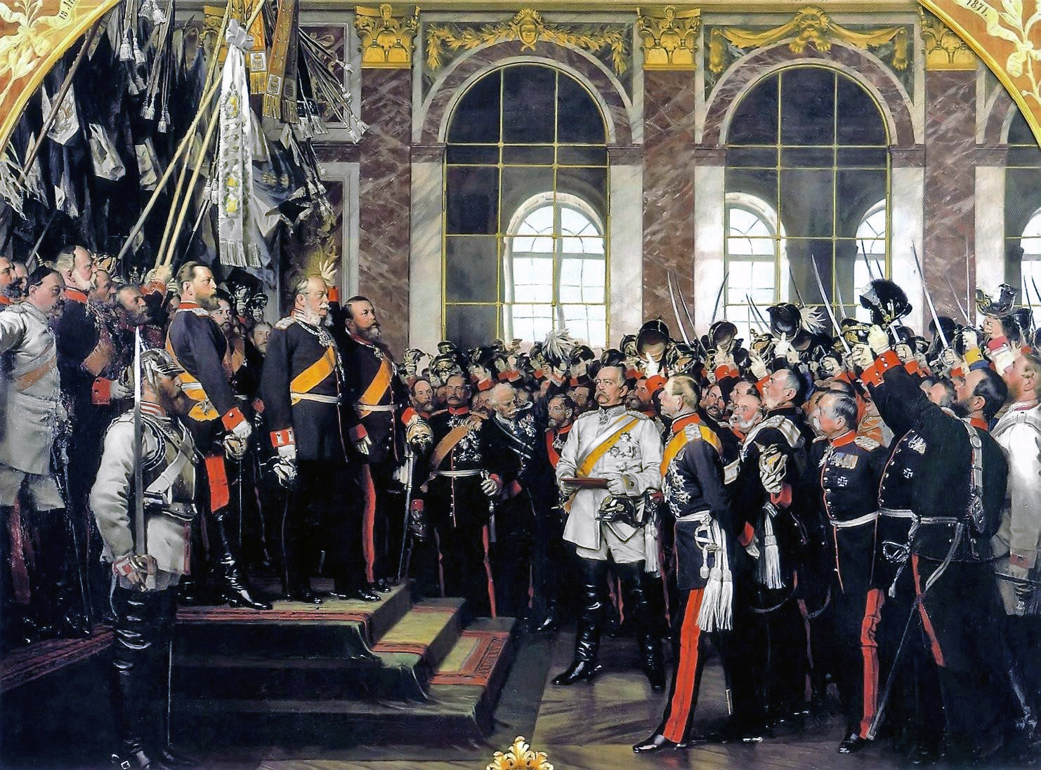 The acclimation of the Kaiser in the Hall of MirrorsVon Anton von Werner - Museen Nord / Bismarck Museum: Picture, Gemeinfrei, https://commons.wikimedia.org/w/index.php?curid=2481294