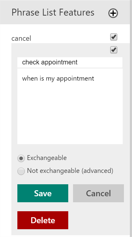 Phrase list feature.