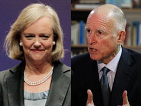 Brown and Whitman fight over ties to Goldman Sachs, but offer no details on California pension crisis