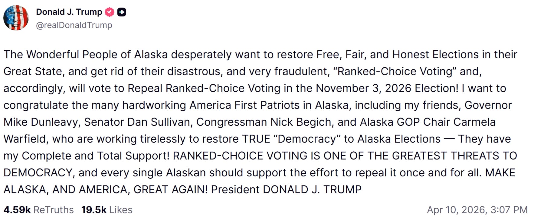 Почему Трамп действительно ненавидит рейтинговое голосование на Аляске