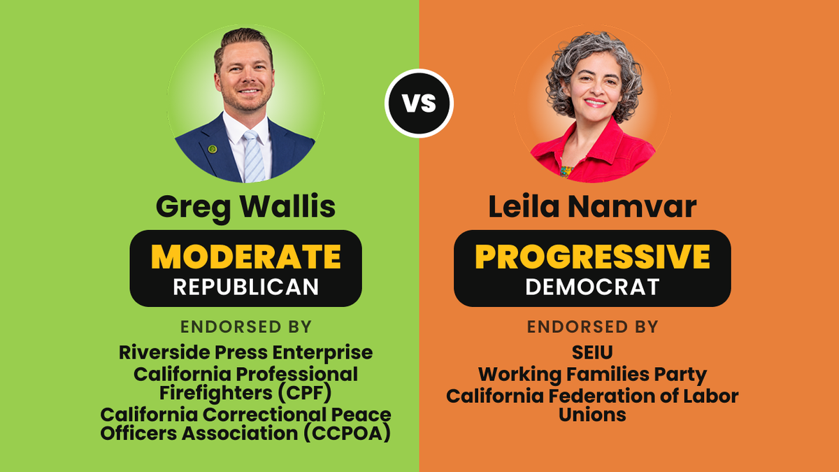 Greg Wallis (Moderate Republican) vs. Leila Namvar (Progressive Democrat), Assembly District 47