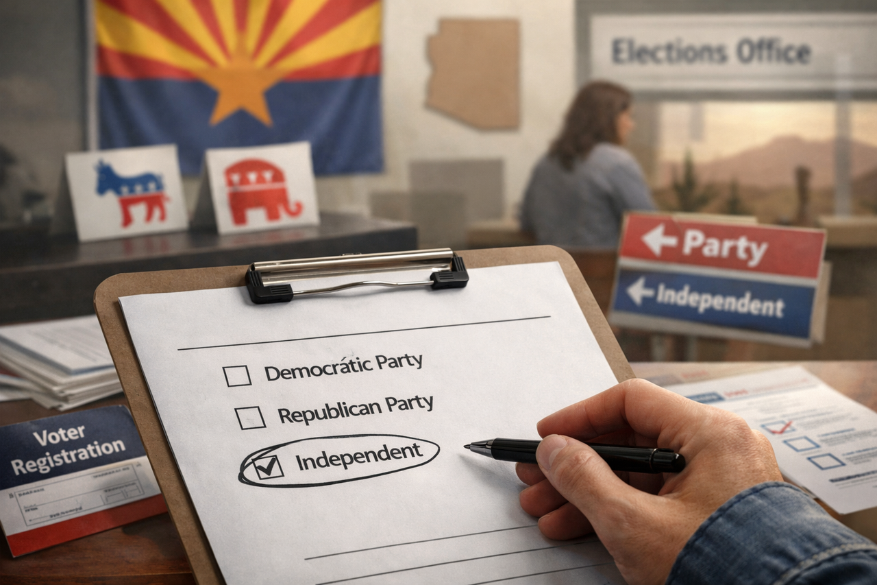Voter registration form in Arizona showing “Independent” as a party choice, illustrating voter confusion over party affiliation