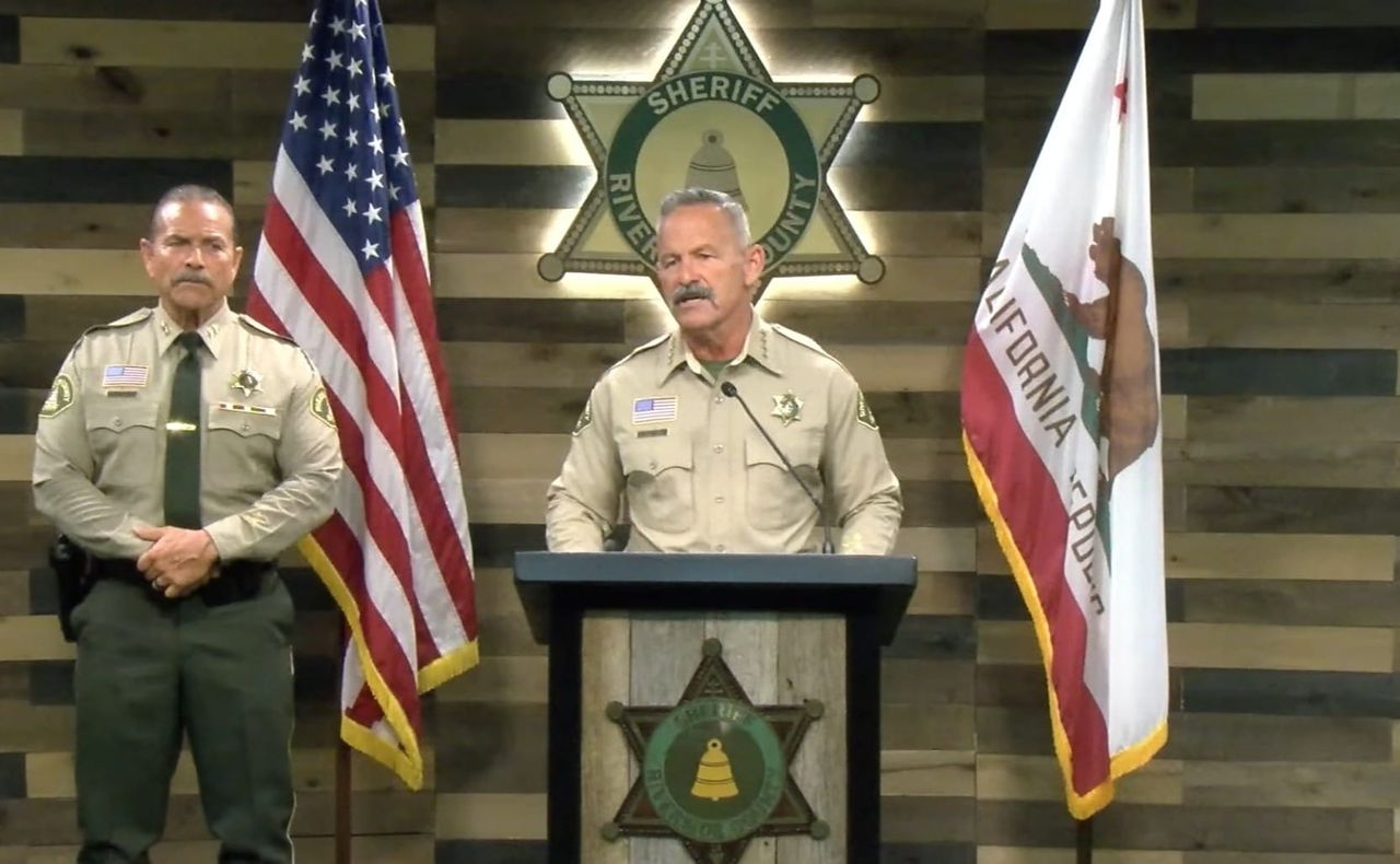 Screenshot of Riverside County Sheriff Chad Bianco during a press conference about the ballots seized by his department.