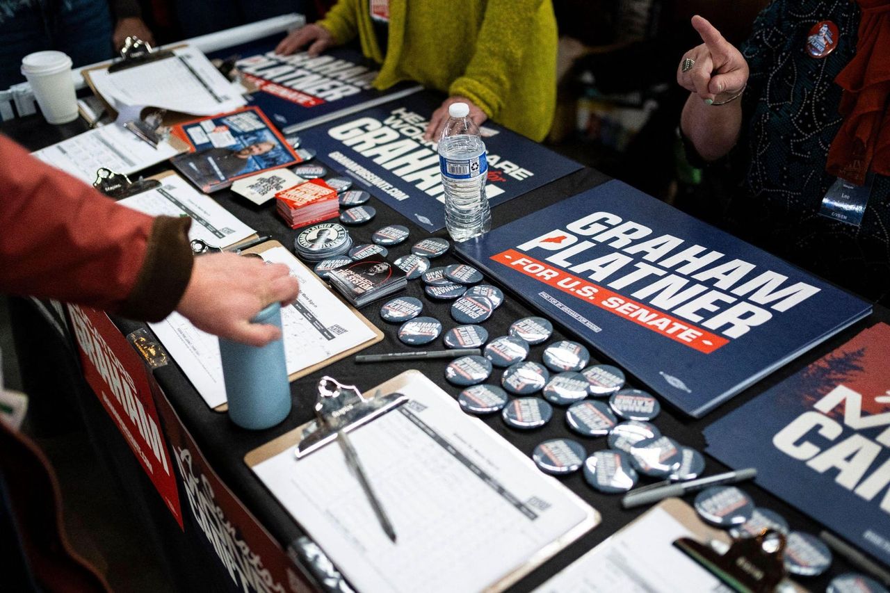 Graham Platner booth. Platner drops out of US Senate race. Democrats are set to choose his replacement without the input of independent voters.