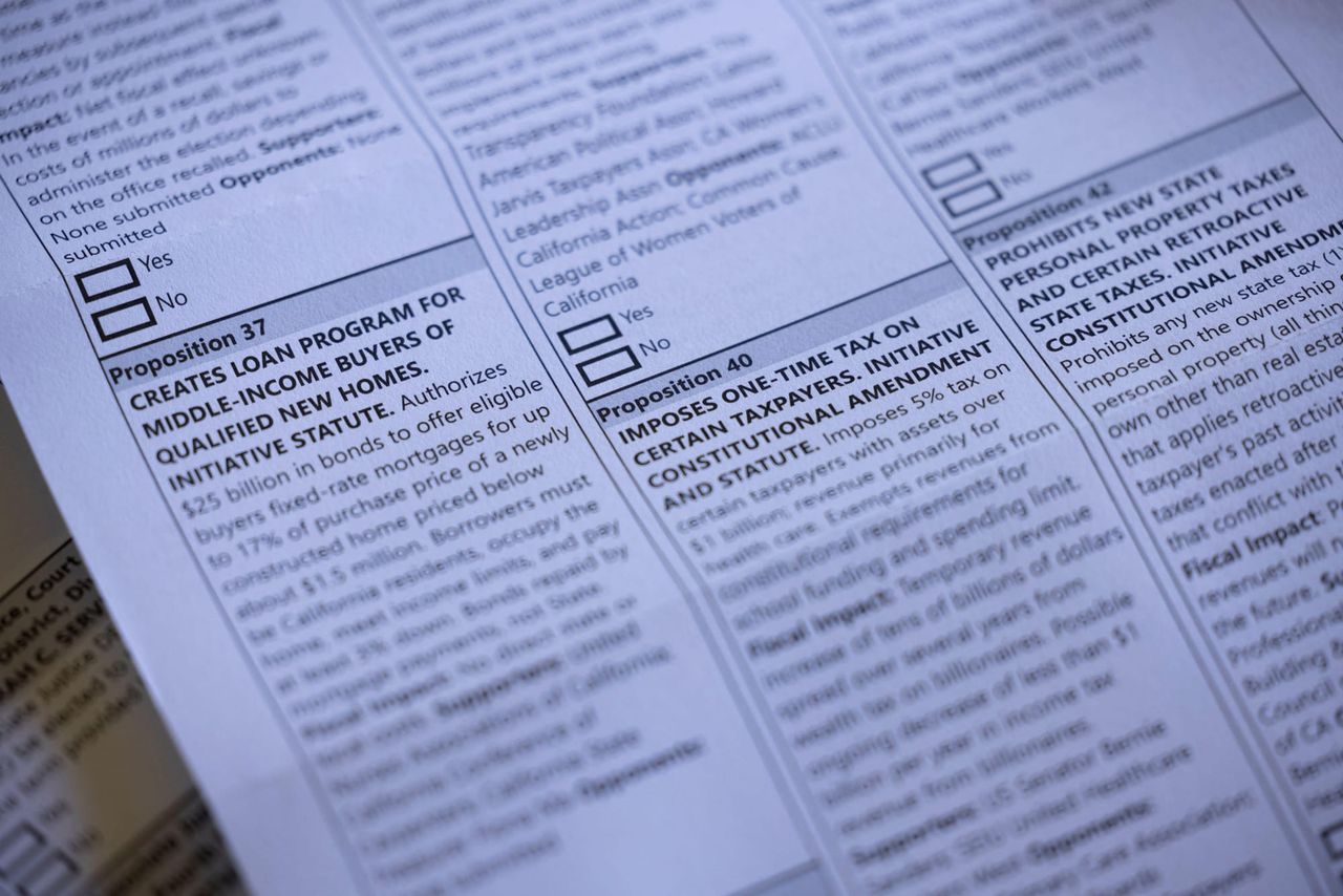 California statewide ballot, focusing on Proposition 40, the wealth tax. 