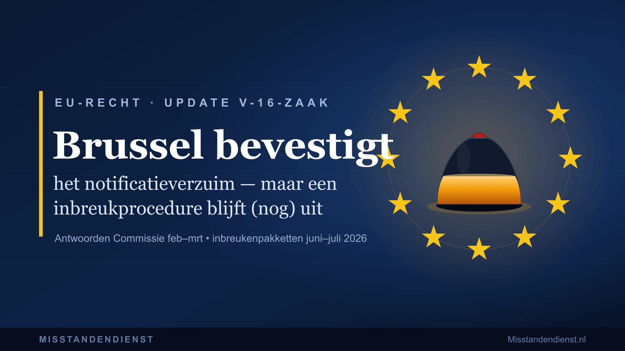 Update V-16-zaak: Brussel bevestigt het notificatieverzuim — maar een inbreukprocedure blijft uit