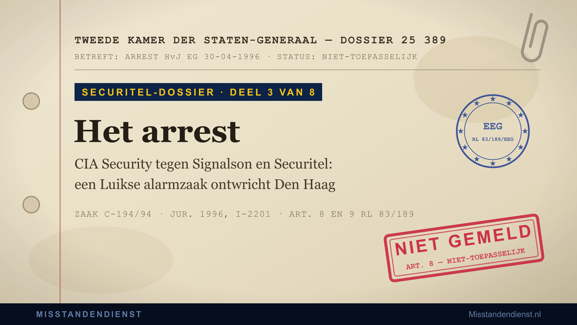 Archiefdossier-cover: Securitel-dossier deel 3 van 8, het arrest