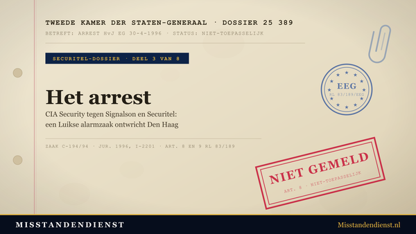 Archiefdossier-omslag: Tweede Kamer dossier 25 389, Securitel-dossier deel 3 van 8, 'Het arrest'