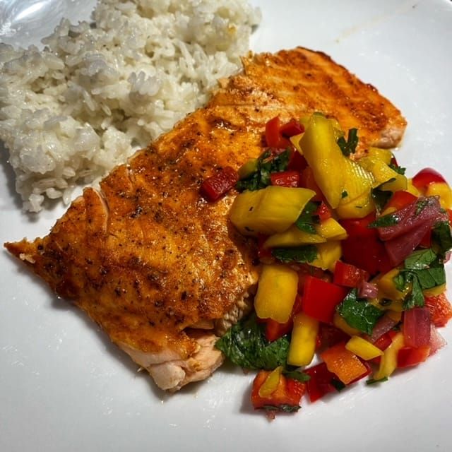 RECIPE: Achiote-Honey Salmon with Quick Mango Salsa
