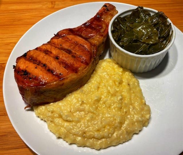 RECIPE: Pork Chops with Espresso Maple Glaze and Miso-Brown Butter Grits