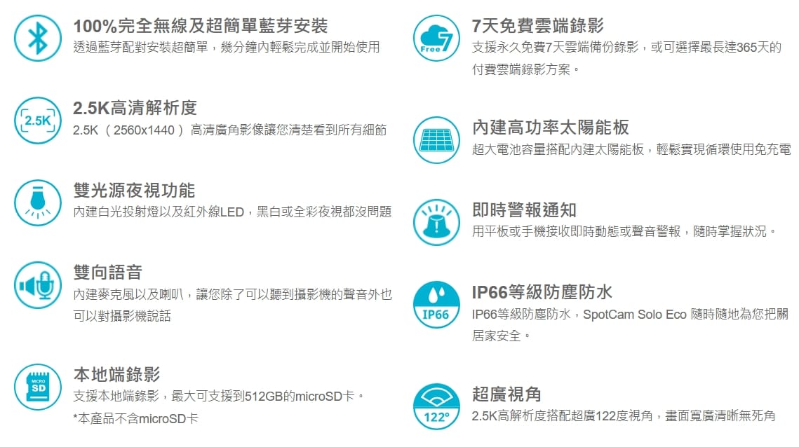 SpotCam Solo Eco特色