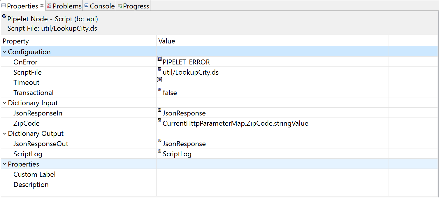 Demandware Pipeline Property window