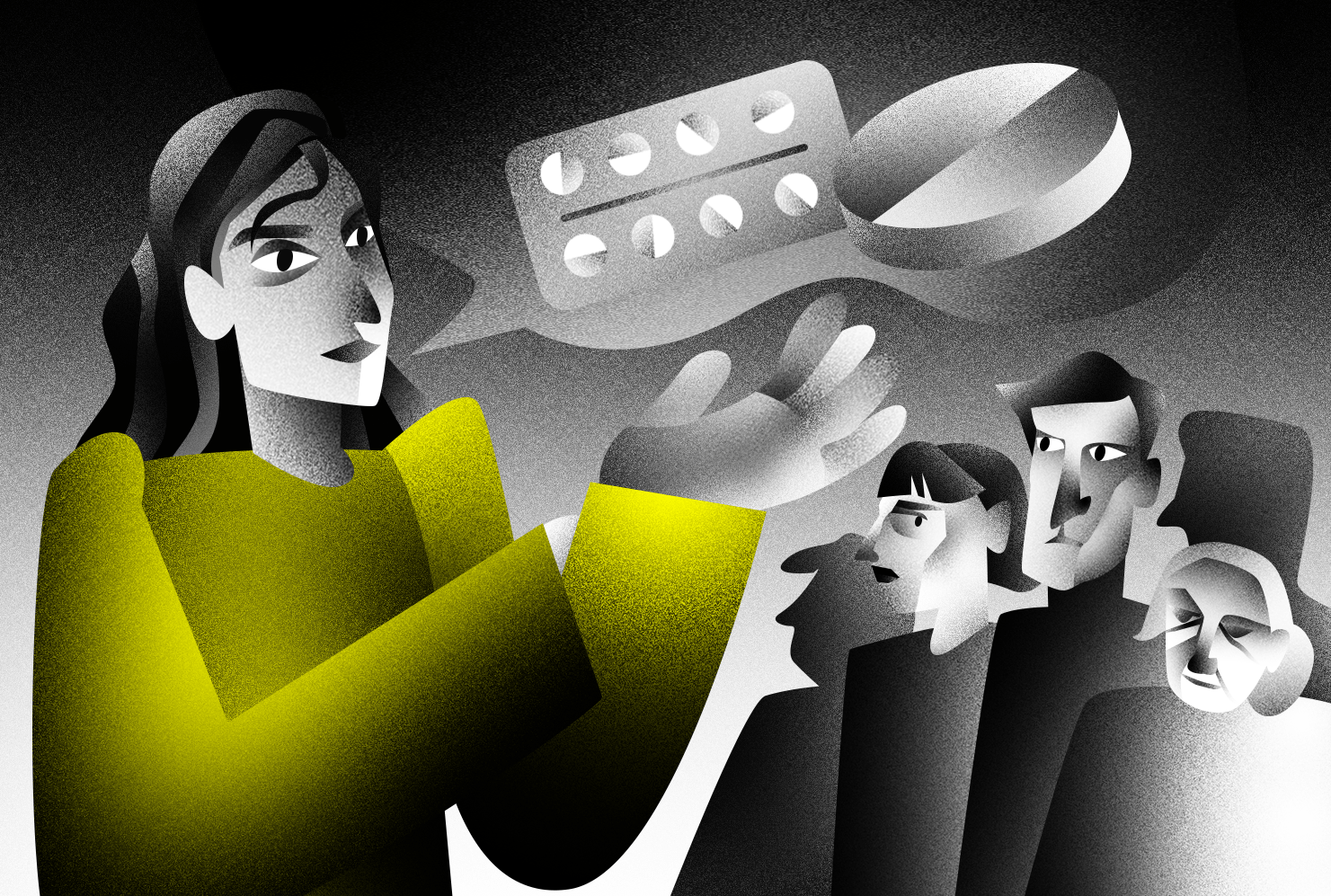 Иллюстрация таблеток, которые нужны, чтобы психическое заболевание облегчалось