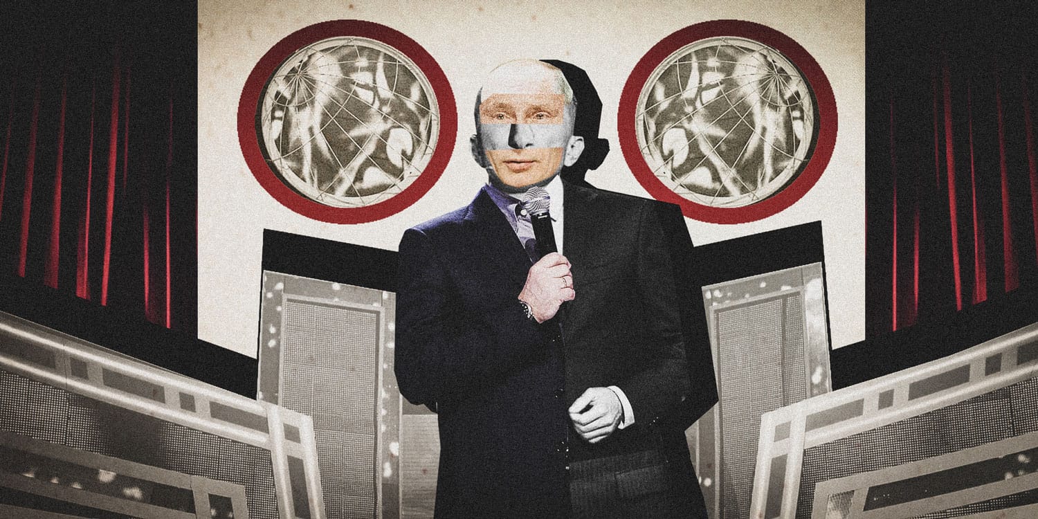 Иллюстрация: Двойники Путина. двойник на сцене с микрофоном
