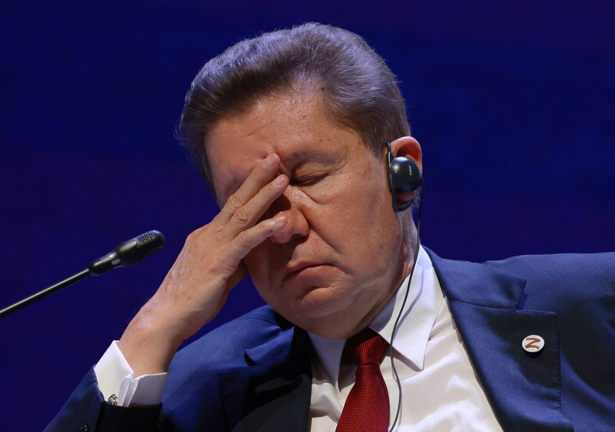 Генеральный директор «Газпрома» Алексей Миллер на Петербургском международном газовом форуме в Санкт-Петербурге, 9 октября 2025 года. 
