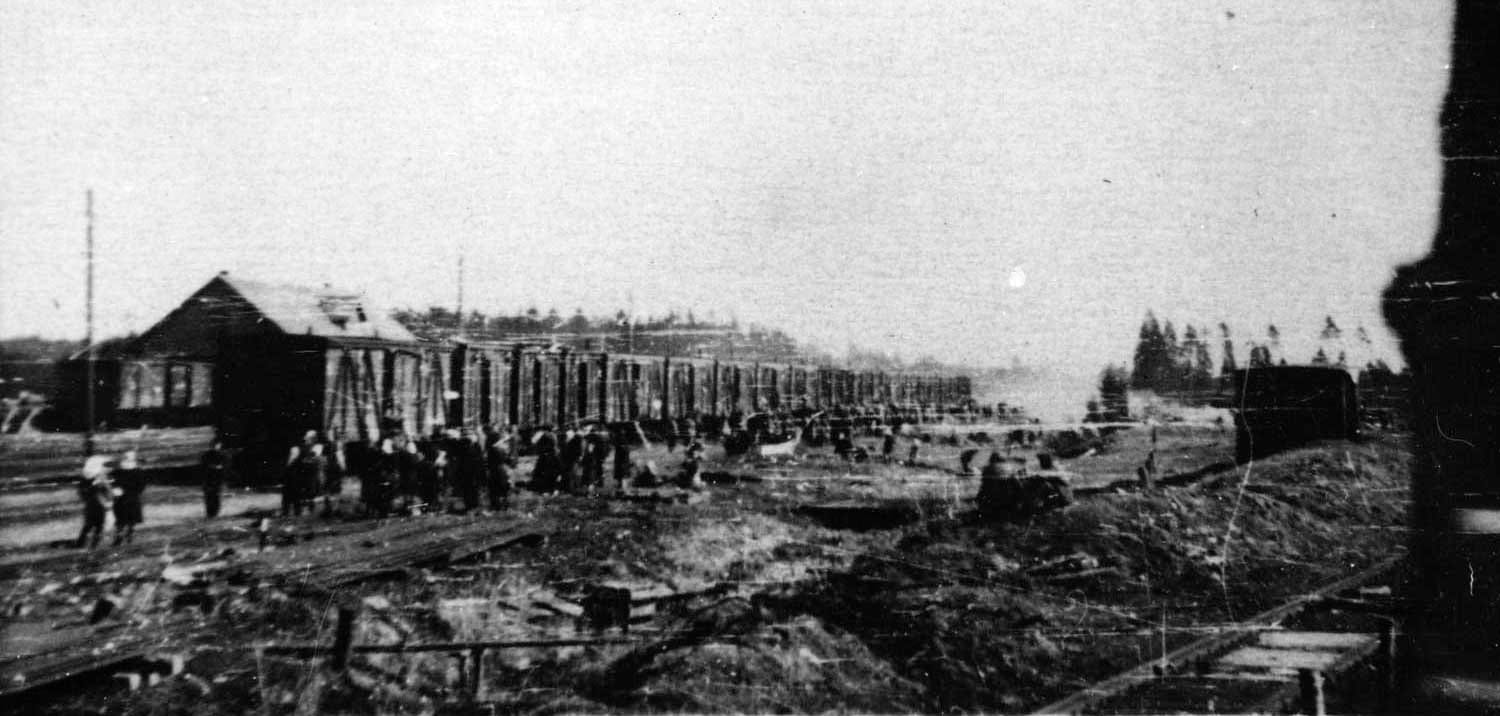 Депортационные вагоны на железнодорожной станции Стенде, 25.03.1949