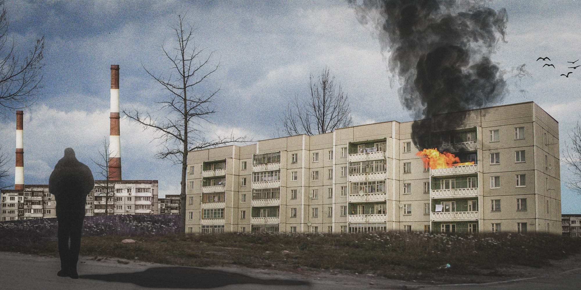 Российский пейзаж, пожар в квартире
