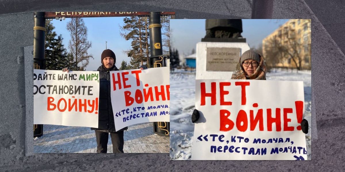 На антивоенную акцию в Кызыле 24 февраля вышли только муж с женой — Даяна и Айдемир Мижиты