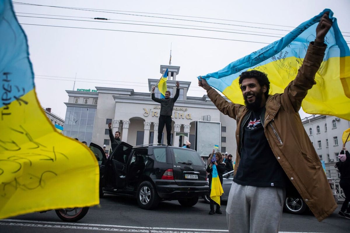 Центральная площадь города, после того как кончилась оккупация в Херсоне