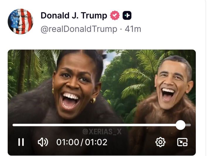 Трамп опубликовал ролик с Обамой в образе обезьяны