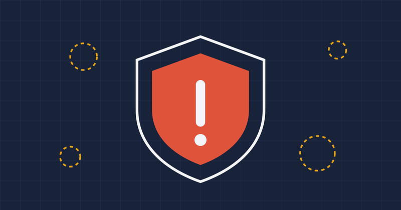 A red shield with a warning mark, surrounded by dashed circles