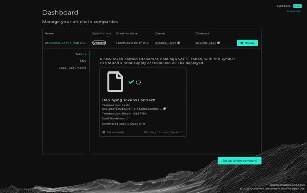 The token factory: We added token issuance to our otoco.io company assembler