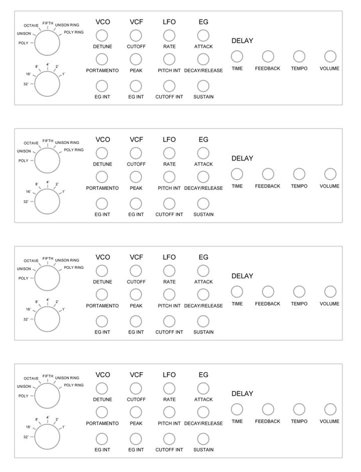 Template showing the dials of the Korg Volca Keys