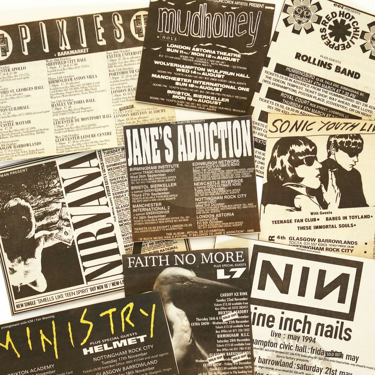 A mix of band zines for Ministry, NIN, Faith no more, Nirvana, Janes Addition among them (punk bands)