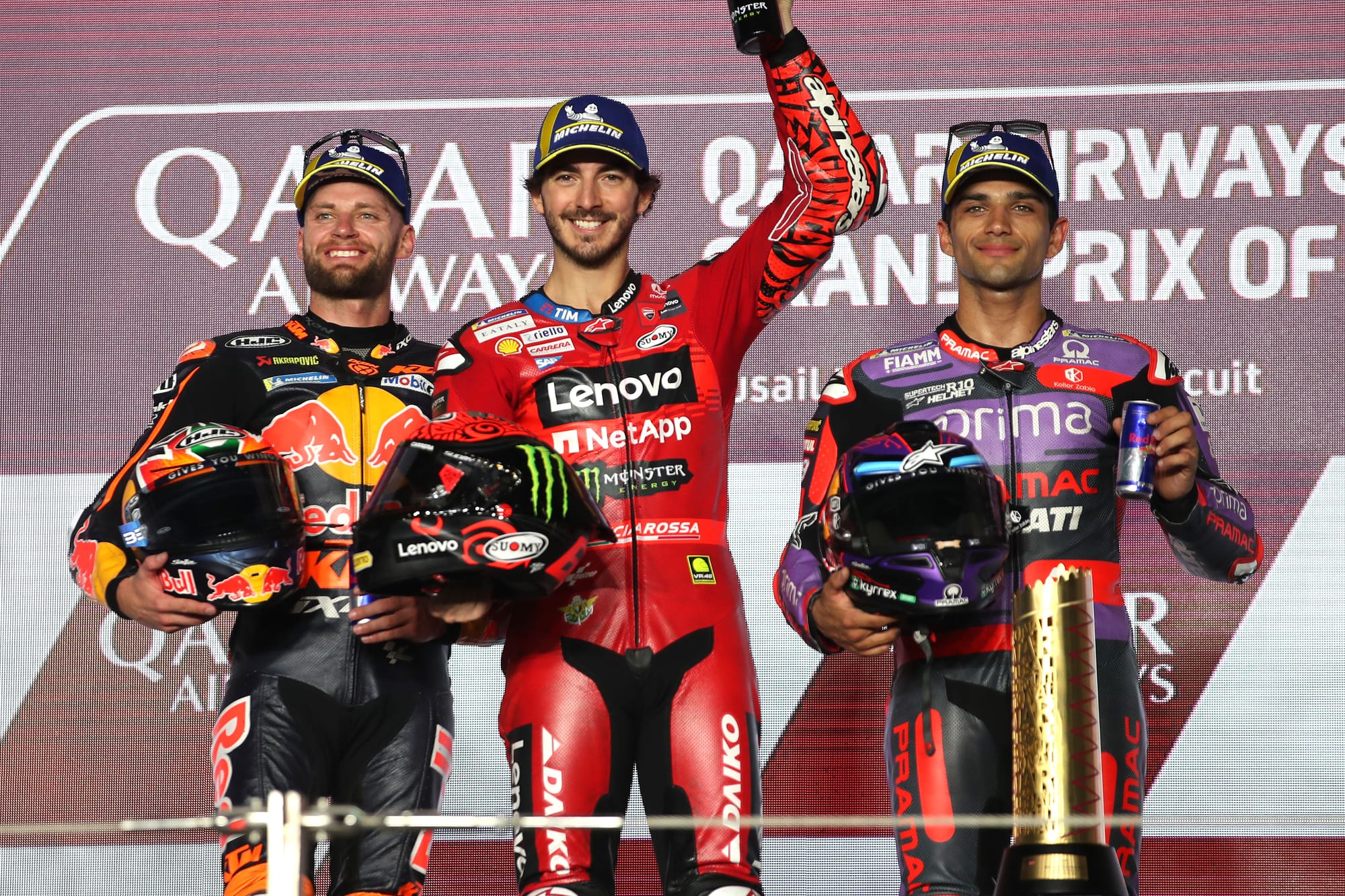 Brad Binder, Pecco Bagnaia and Jorge Martin, MotoGP