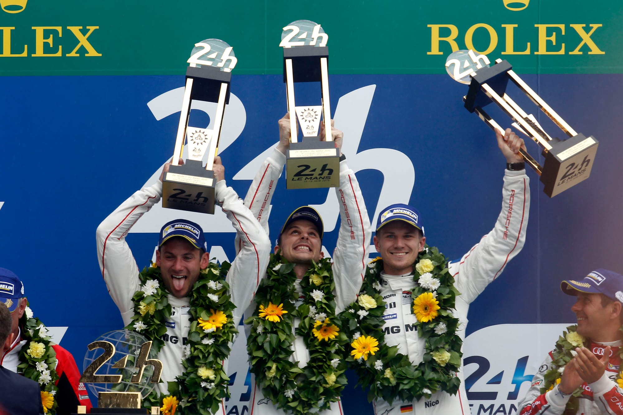 Nick Tandy, Earl Bamber and Nico Hulkenberg win the Le Mans 24 Hours in 2015
