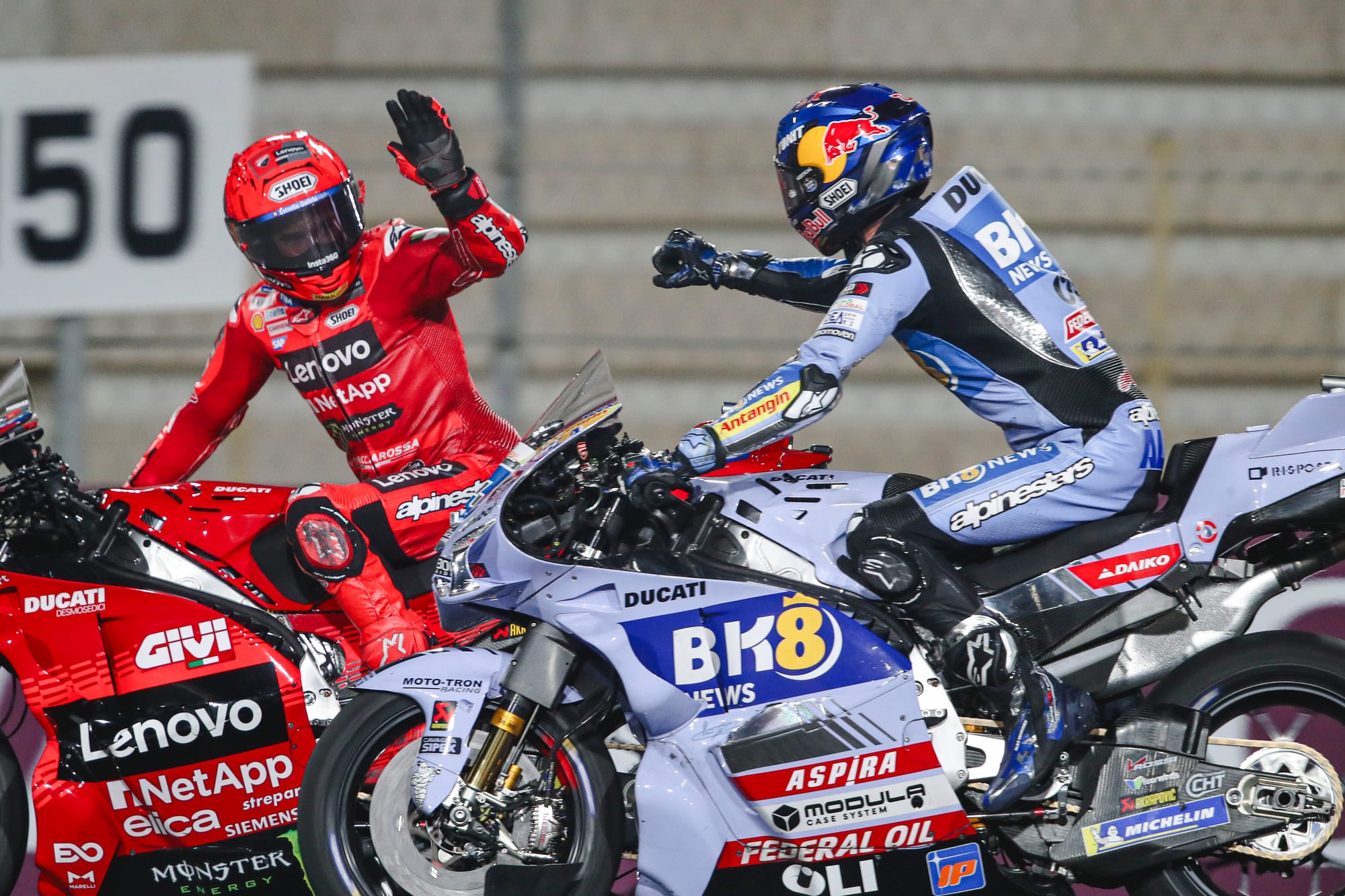 The Marquez brothers after finishing first and second in the Qatar GP sprint
