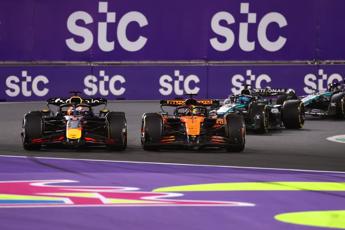 Max Verstappen, Red Bull, and Oscar Piastri, McLaren, F1