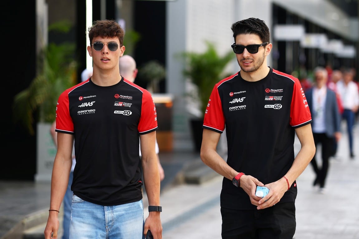 Ollie Bearman and Esteban Ocon, Haas, F1