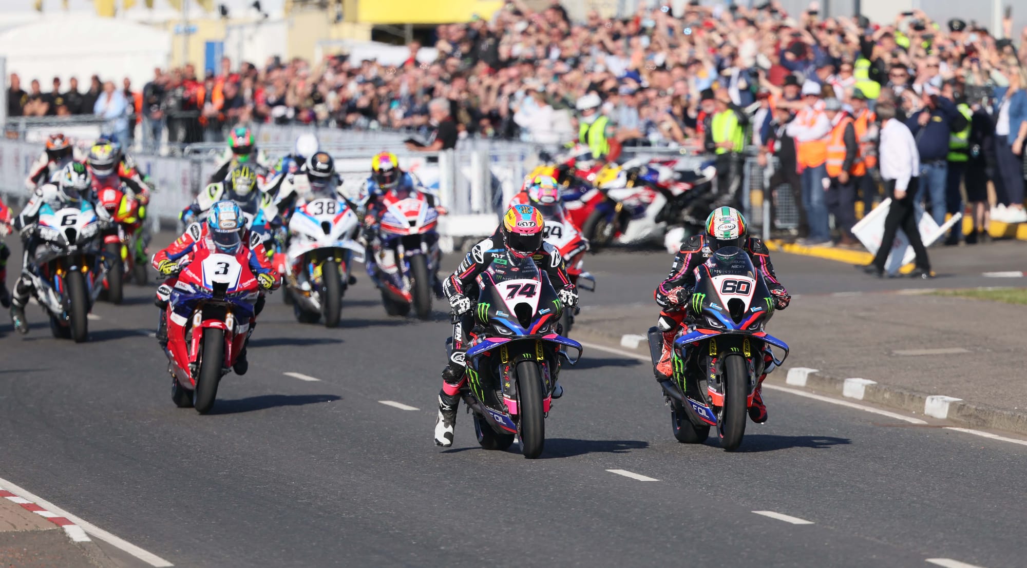 Davey Todd and Peter Hickman at the front of the NW200 Superbike pack