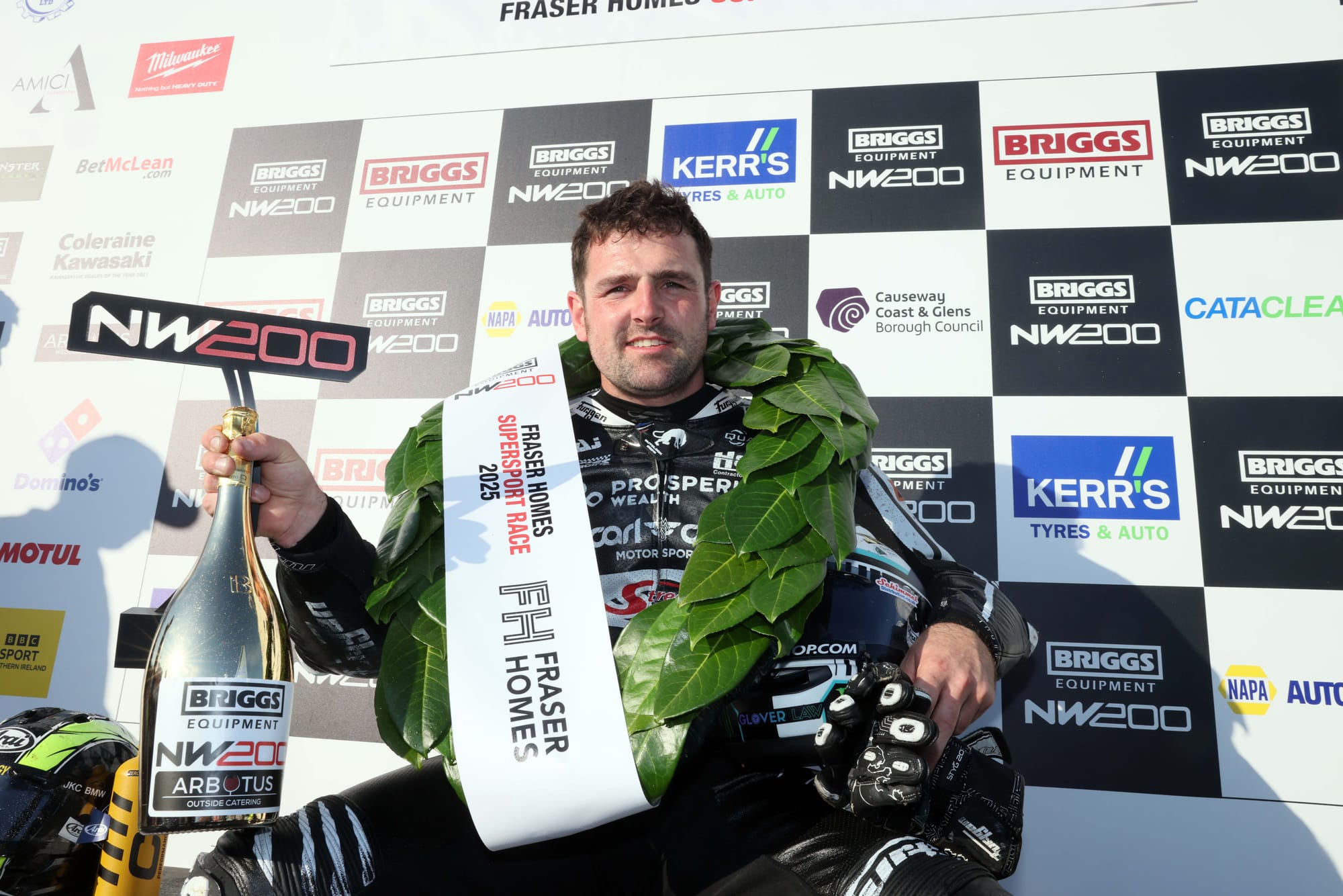 Michael Dunlop after winning the Supersport race at the NW200