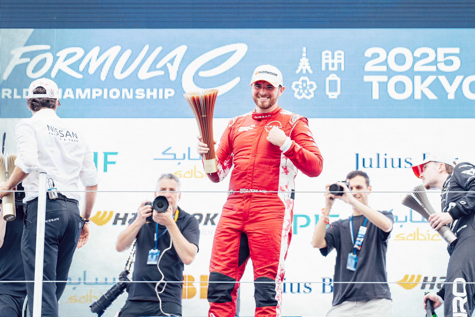 Oliver Rowland on the 2025 Tokyo Formula E podium