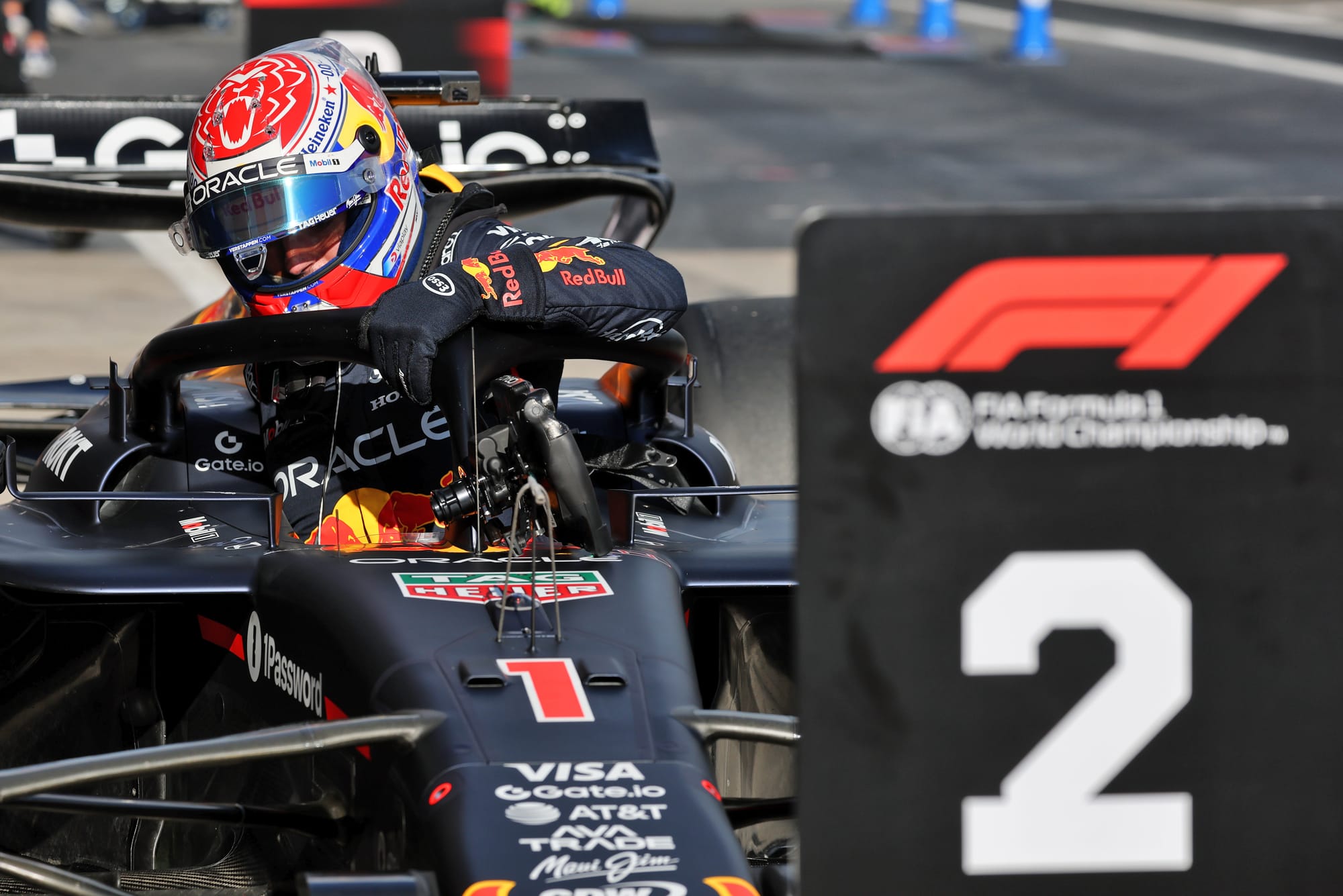 Max Verstappen climbs out of his car after Imola 2025 qualifying