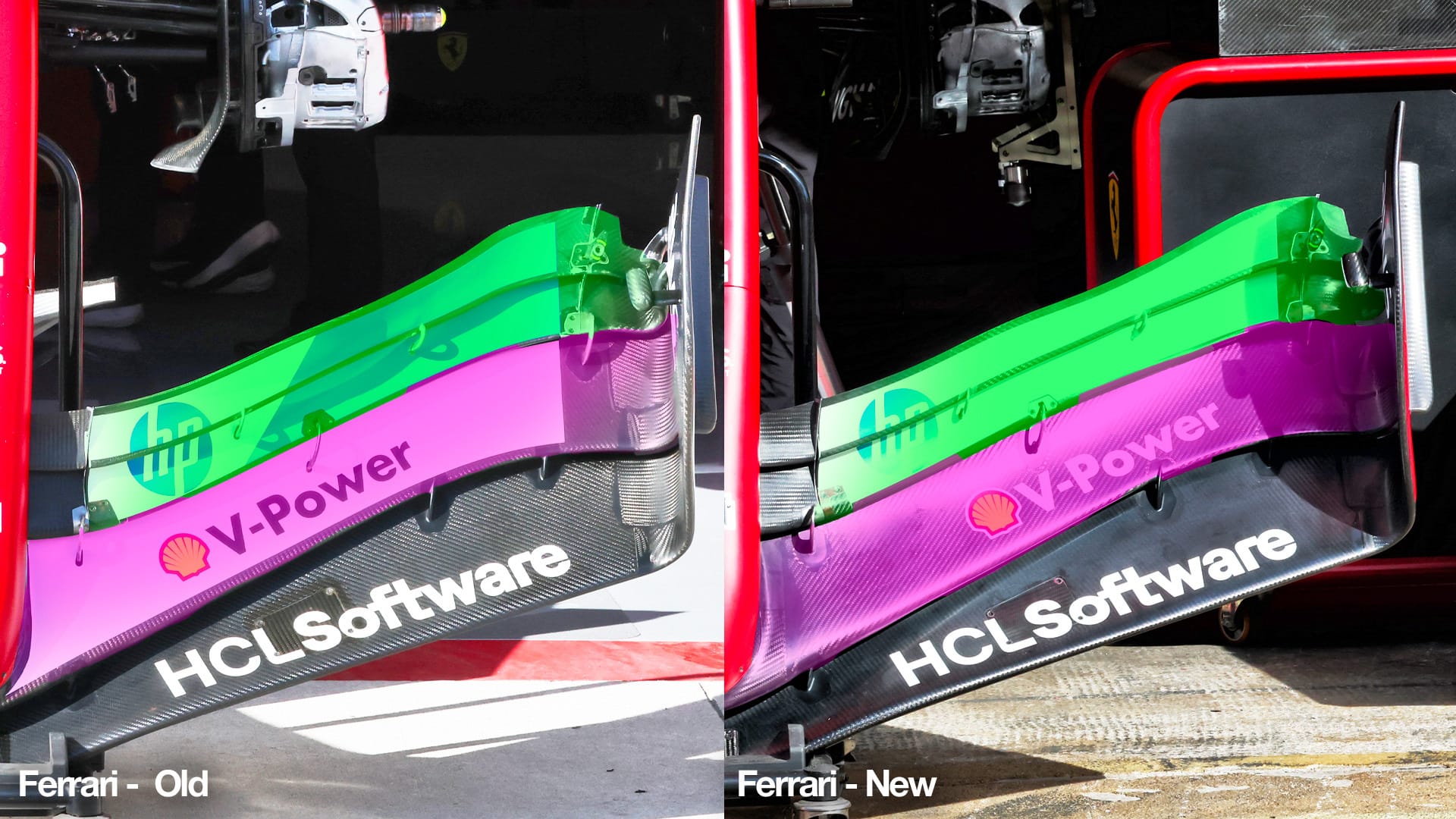 Ferrari F1 front wing comparison