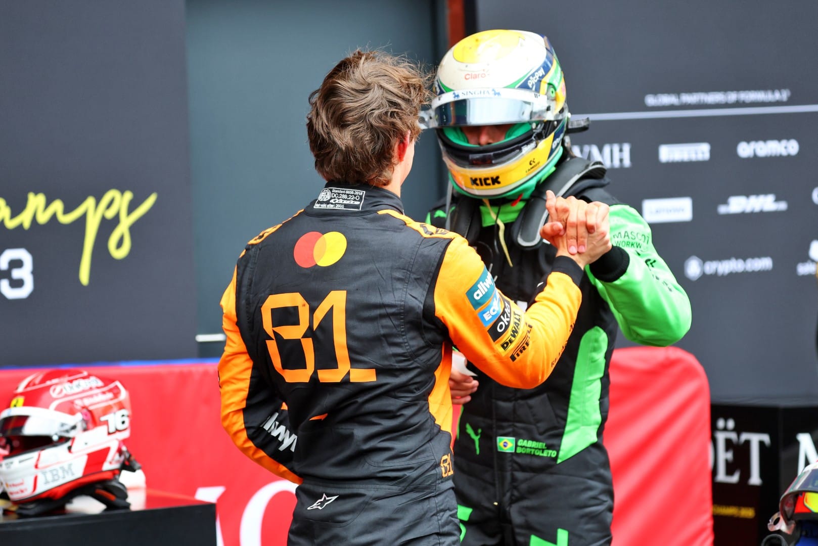 Oscar Piastri, McLaren, and Gabriel Bortoleto, Sauber, F1