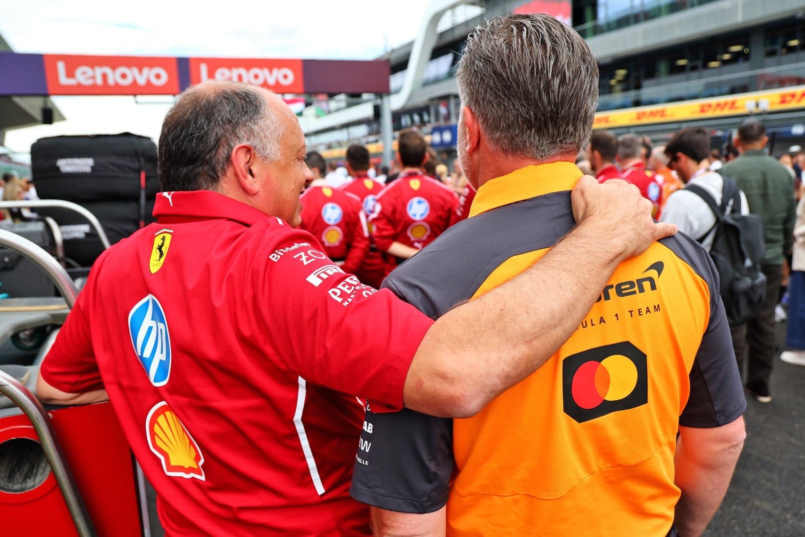 Fred Vasseur, Ferrari, and Zak Brown, McLaren, F1