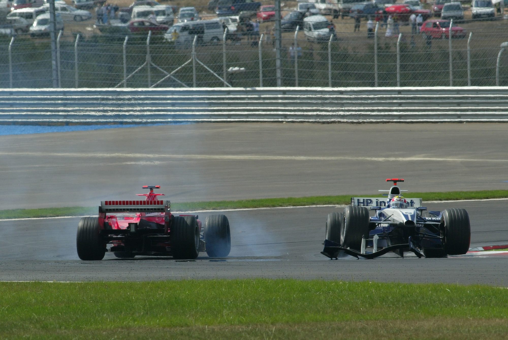 Michael Schumacher and Mark Webber collide at the 2005 Turkish Grand Prix