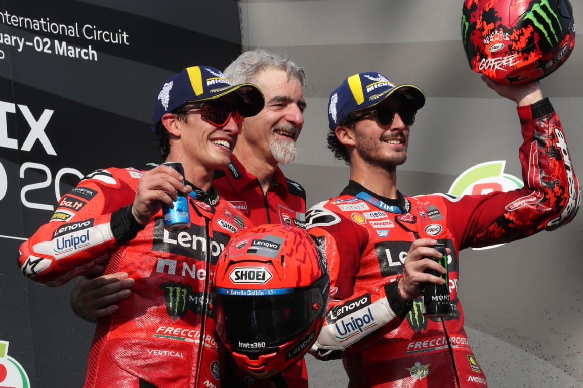 Marc Marquez, Gigi Dall'Igna and Pecco Bagnaia, Ducati, MotoGP