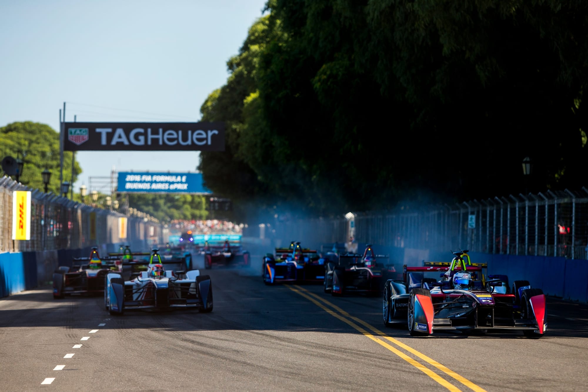 Sam Bird leads the 2015 Buenos Aires Formula E race for DS Virgin