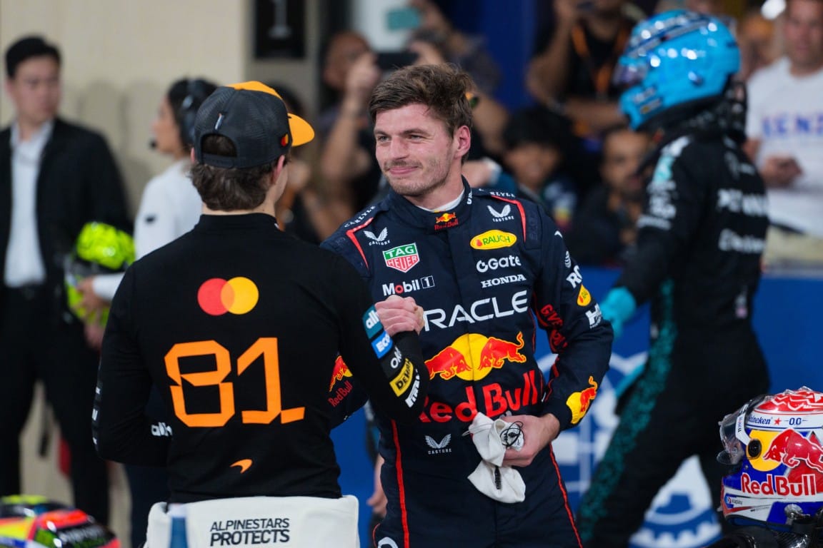 Oscar Piastri, McLaren, and Max Verstappen, Red Bull, F1