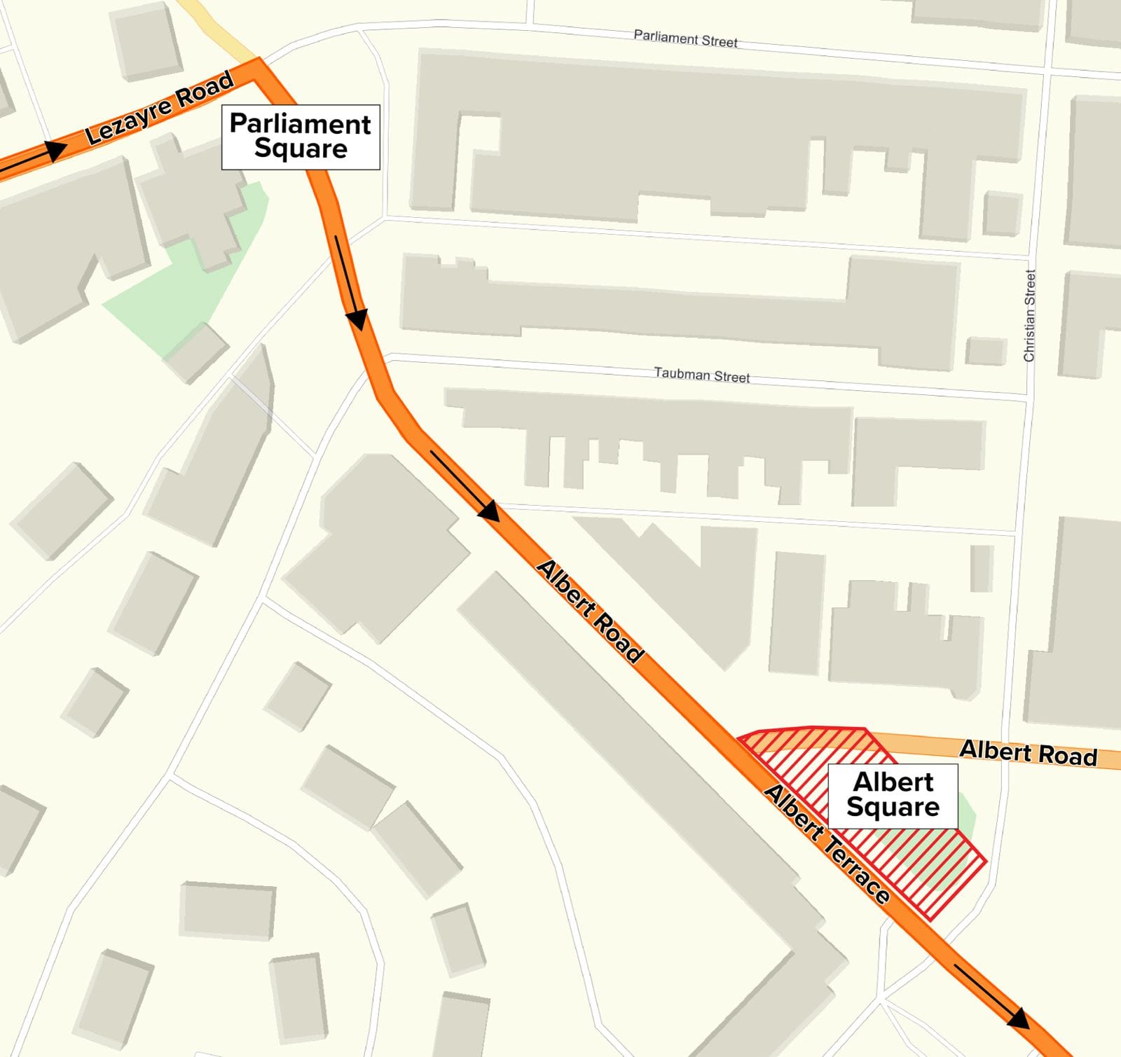 A map showing the prohibited viewing area at Albert Square, Ramsey