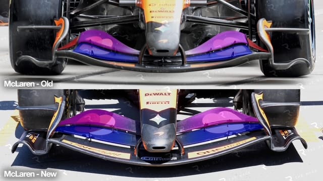 Gary Anderson on the front wing McLaren had to remove